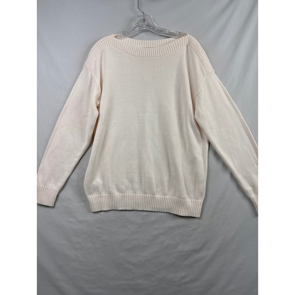 Loft Boatneck Sweater Women Medium Cream 100% Cotton Knit Pullover Casual
